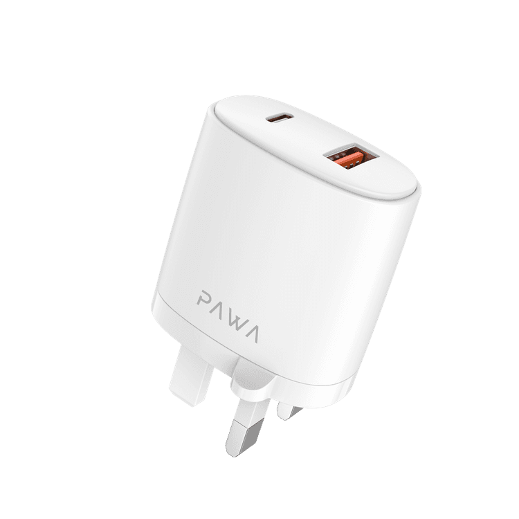 Pawa Solid Travel Charger Dual PD & QC Port With Type-C to Lightning Cable-White