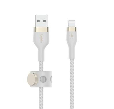 Belkin CAA010bt1MWH BOOST CHARGE™PRO Flex USB-A to Lightning Cable_Braided Silicone, 1M - White