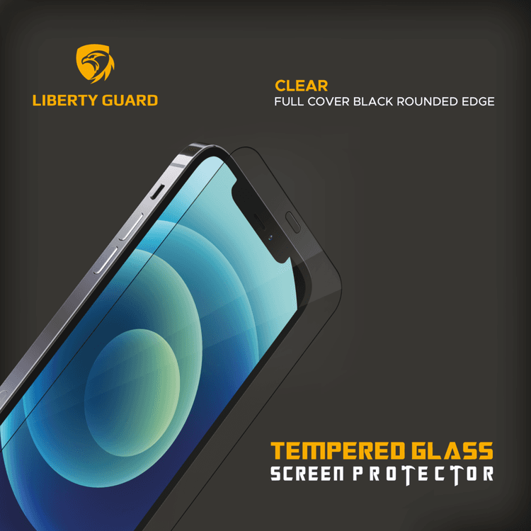 Liberty Guard LGCLRBRE12PRO Full Cover Black Rounded Edge Screen Protector For iPhone 12/12 Pro 6.1", Anti Shock & Anti Impact. - Black