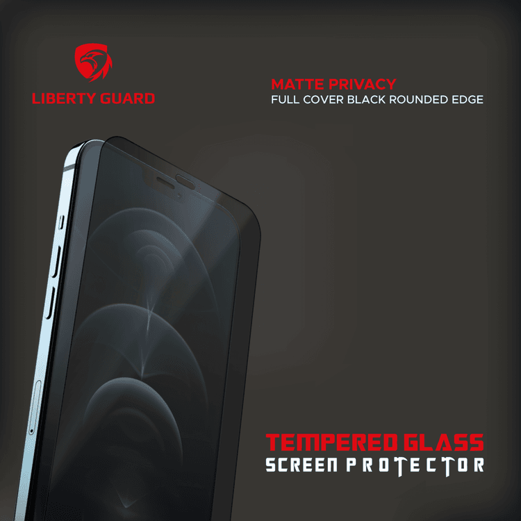 ليبيرتي جارد 2.5D واقي شاشة ذو حواف مستديرة وغطاء كامل غير لامع للخصوصية لهاتف ايفون 12 برو ماكس، مضاد للصدمات ومضاد للتأثير - أسود