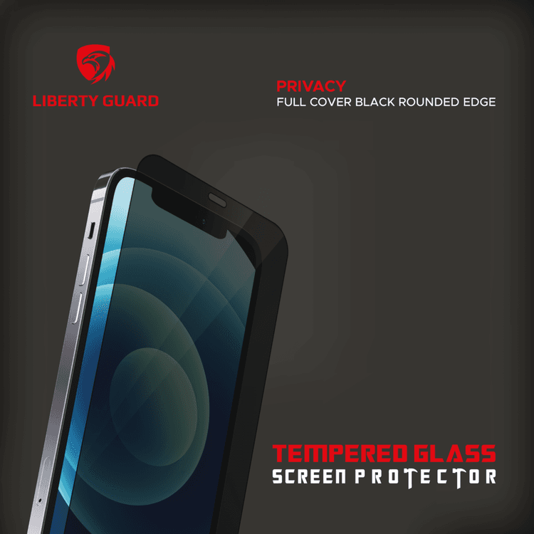 Liberty Guard LGPRVBRE12PRO 2.5D Privacy Full Cover Rounded Edge Screen Protector for iPhone 12/12 Pro, Anti Shock & Anti Impact - Black