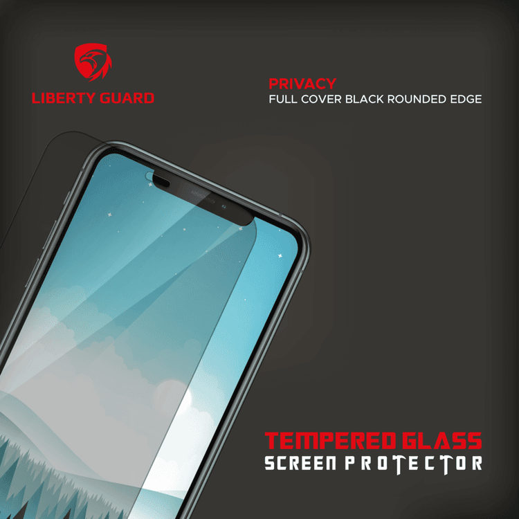 Liberty Guard LGPRVBRE11PXS 2.5D Privacy Full Cover Rounded Edge Screen Protector for iPhone 11 Pro, Anti Shock & Anti Impact - Black