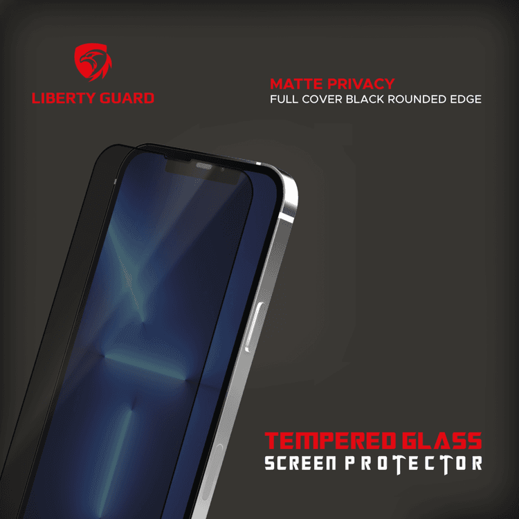 Liberty Guard LGMPRVBRE13PRO 2.5D Matte Privacy Full Cover Rounded Edge Screen Protector for iPhone 13/13 Pro, Anti Shock & Anti Impact - Black