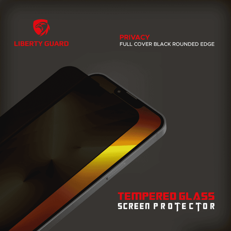 Liberty Guard LGPRVBRE13PM 2.5D Privacy Full Cover Rounded Edge Screen Protector for iPhone 13 Pro Max, Anti Shock & Anti Impact - Black