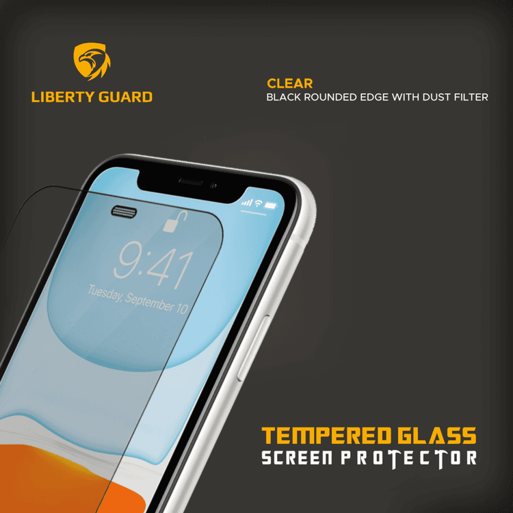 Liberty Guard LGCLRDFBRE11XR 2.5D Full Cover Rounded Edge with Dust Filter Screen Protector for iPhone 11, Anti Shock & Anti Impact - Black