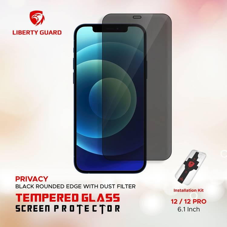 Liberty Guard LGPRVDFBRE12PRO Privacy Full Cover Black Rounded Edge With Dust Filter Screen Protector For iPhone 12/12 Pro, Anti Shock & Anti Impact - Black