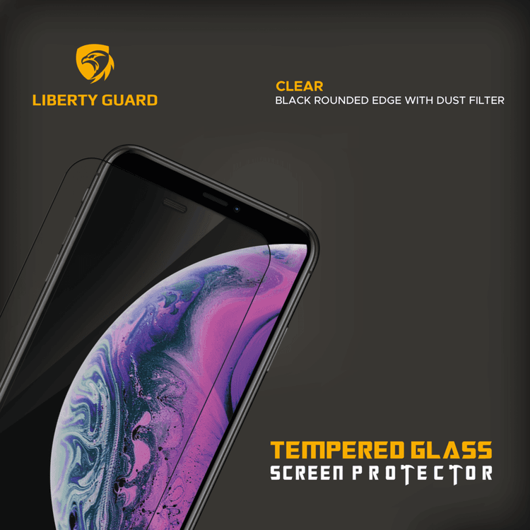 Liberty Guard LGCLRDFBRE11PMXSM 2.5D Full Cover Rounded Edge with Dust Filter Screen Protector for iPhone 11 Pro Max, Anti Shock & Anti Impact - Black