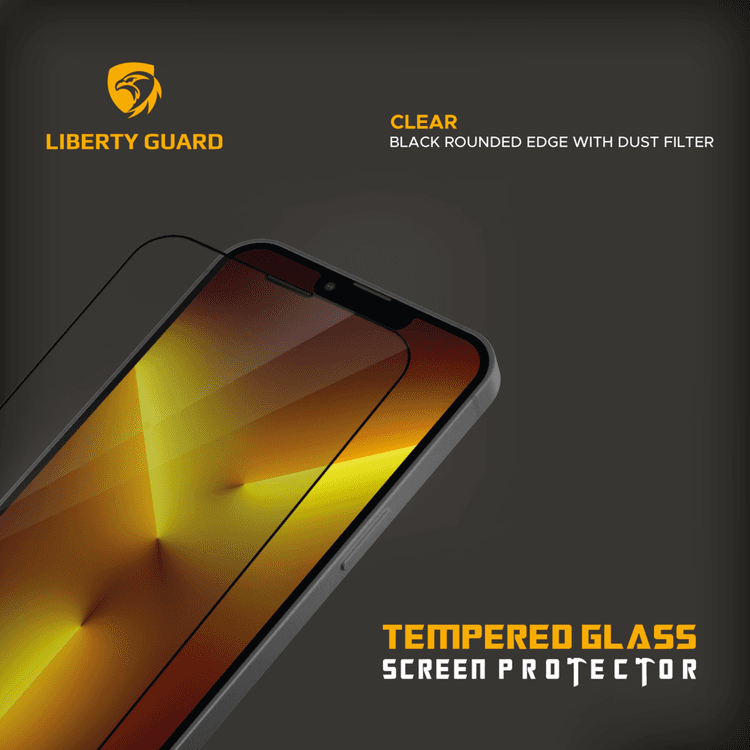 Liberty Guard LGCLRDFBRE13PM 2.5D Full Cover Rounded Edge with Dust Filter Screen Protector for iPhone 13 Pro Max, Anti Shock & Anti Impact - Black