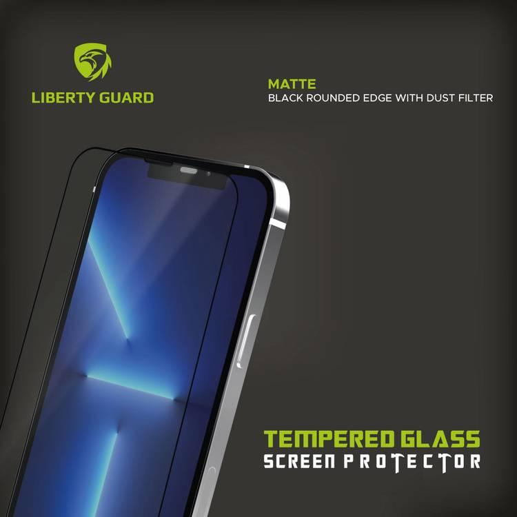 Liberty Guard LGMATDFBRE13PRO 2.5D Matte Full Cover Rounded Edge with Dust Filter Screen Protector for iPhone 13/13 Pro, Anti Shock & Anti Impact - Black