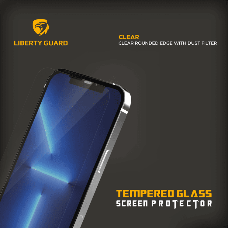 Liberty Guard LGCLRDF13PRO 2.5D Full Cover Rounded Edge with Dust Filter Screen Protector for iPhone 13/13 Pro, Anti Shock & Anti Impact - Clear