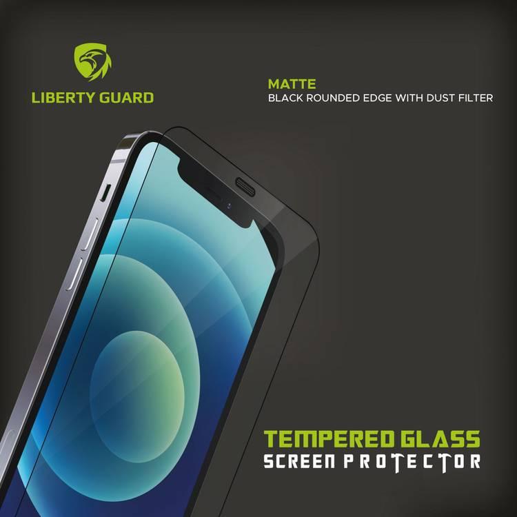 Liberty Guard LGMATDFBRE12PRO 2.5D Matte Full Cover Rounded Edge with Dust Filter Screen Protector for iPhone 12/12 Pro, Anti Shock & Anti Impact - Black