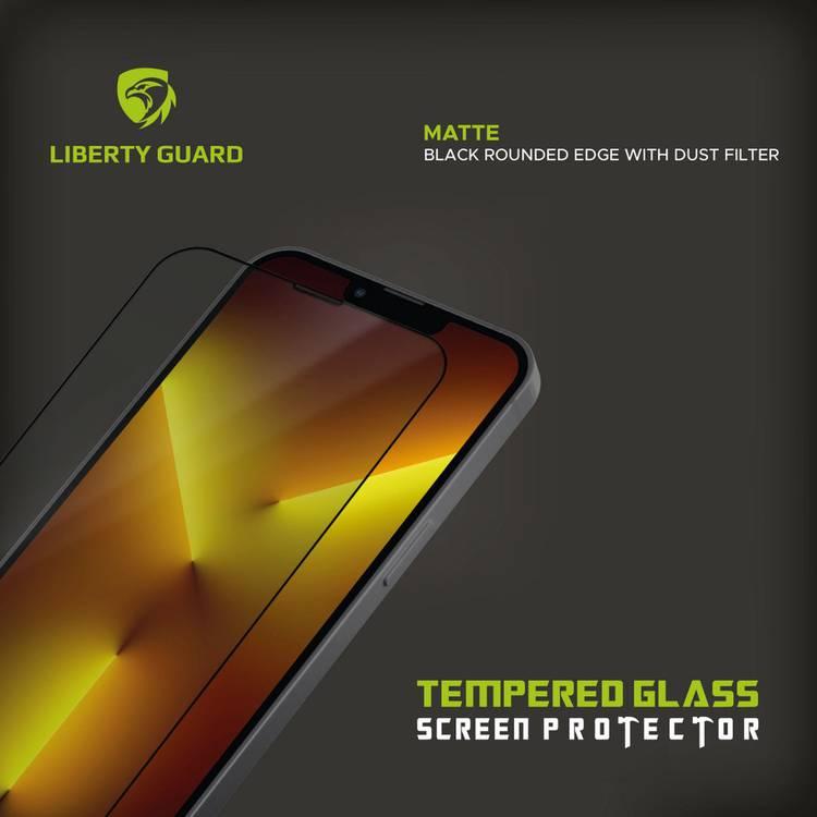 Liberty Guard LGMATDFBRE13PM 2.5D Matte Full Cover Rounded Edge with Dust Filter Screen Protector for iPhone 13 Pro Max, Anti Shock & Anti Impact - Black