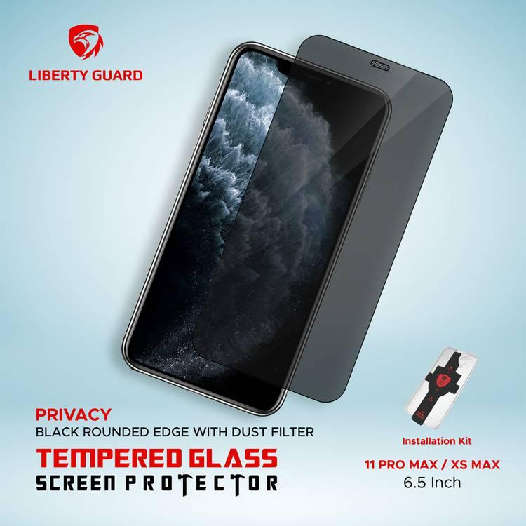 Liberty Guard LGPRVDFBRE11PMXSM Privacy Full Cover Black Rounded Edge With Dust Filter Screen Protector For iPhone 11 Pro Max, Anti Shock & Anti Impact - Black