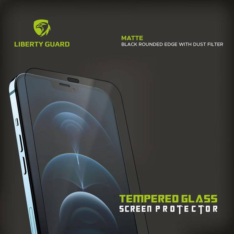 Liberty Guard LGMATDFBRE12PM 2.5D Matte Full Cover Rounded Edge with Dust Filter Screen Protector for iPhone 12 Pro Max, Anti Shock & Anti Impact - Black