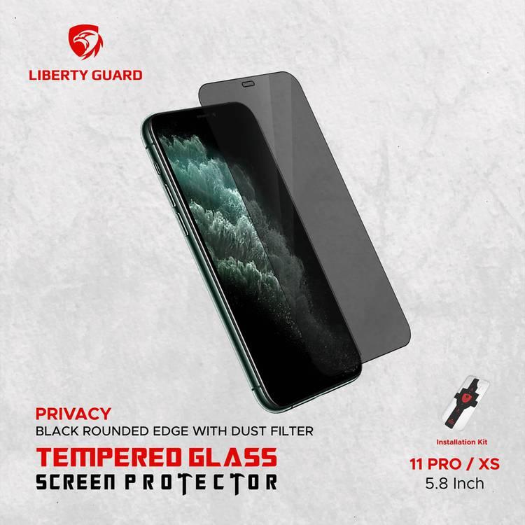 Liberty Guard LGPRVDFBRE11PXS Privacy Full Cover Black Rounded Edge With Dust Filter Screen Protector For iPhone 11 Pro, Anti Shock & Anti Impact - Black