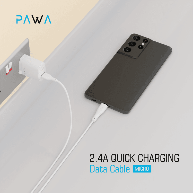 Pawa PVC 2.4A Data & Quick Charging Micro Cable 1.2M/4FT - White