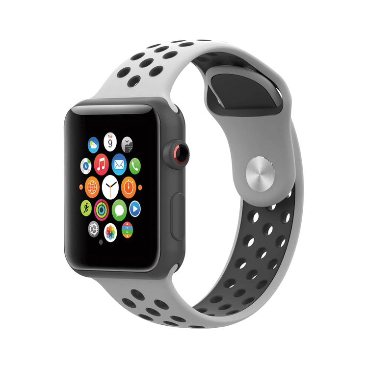 Porodo iGuard Sport Silicone Watch Band For Apple Watch 42/44/45mm - Pure Platinum / Black