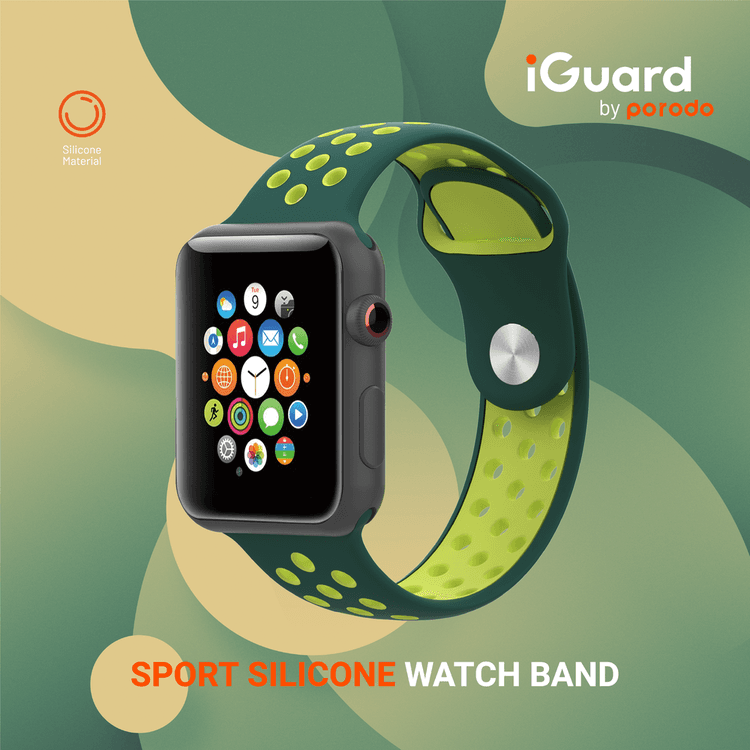 Porodo iGuard Sport Silicone Watch Band For Apple Watch 42/44/45mm - Ocean Blue / Yellow