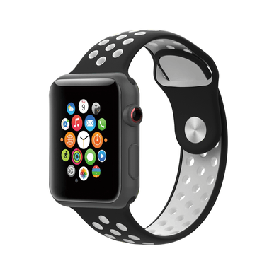Porodo iGuard PDSILNS44-BKWH Adjustable Sport Silicone Lightweight Stylish Watch Band For Apple Watch 42/44/45mm - Black / White