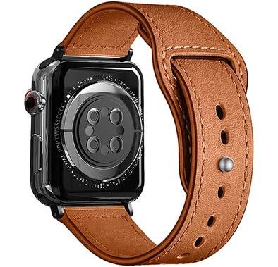 Porodo iGuard PDLEAT44-LTBR Adjustable Leather Loop Lightweight Stylish Watch Band For Apple Watch 42/44/45mm - Light Brown