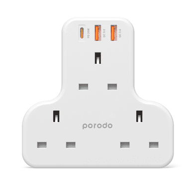 Porodo PD-FWCH006-WH Multiport Wall Adapter T-Socket 3250...