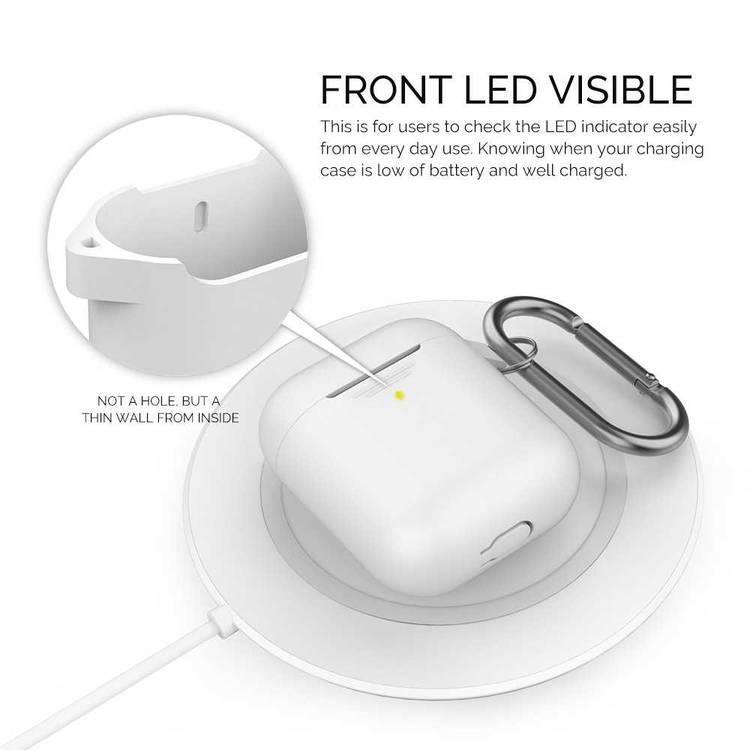 AhaStyle PT06_WE Premium Portable Keychain Silicone Case with Metal Carabiner, Anti-Scratch and Drop Shock Protection Cover Compatible for Airpods - White