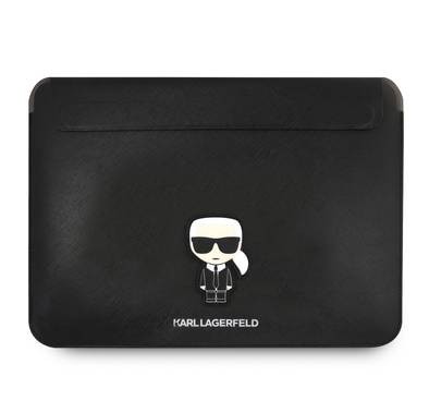 Karl Lagerfeld Saffiano Ikonik Karl Computer Sleeve Compatible for a 16-inch notebook / tablet, Slim Lightweight Portable Storage Bag, Protective Case Cover - Black