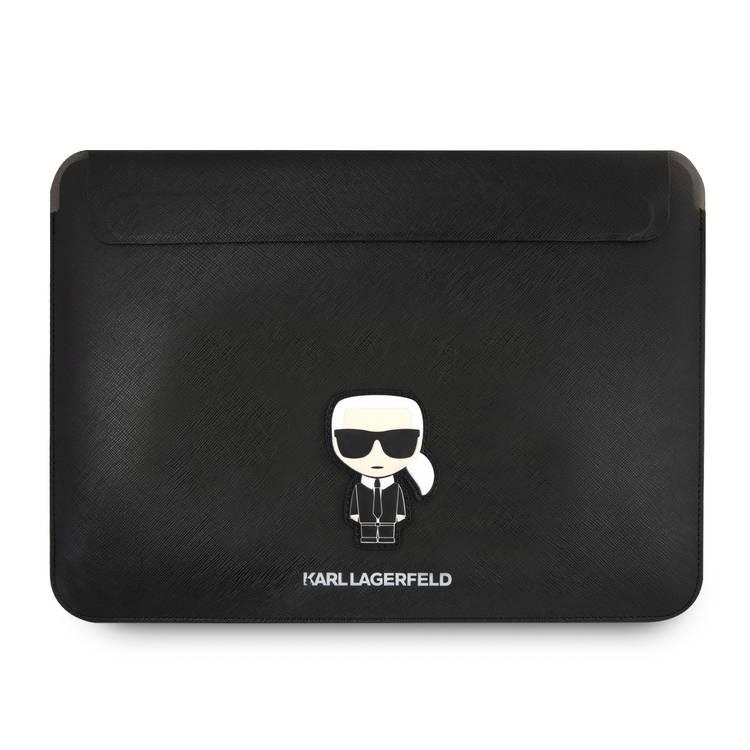 Karl Lagerfeld Saffiano Ikonik Karl Computer Sleeve Compatible for a 16-inch notebook / tablet, Slim Lightweight Portable Storage Bag, Protective Case Cover - Black