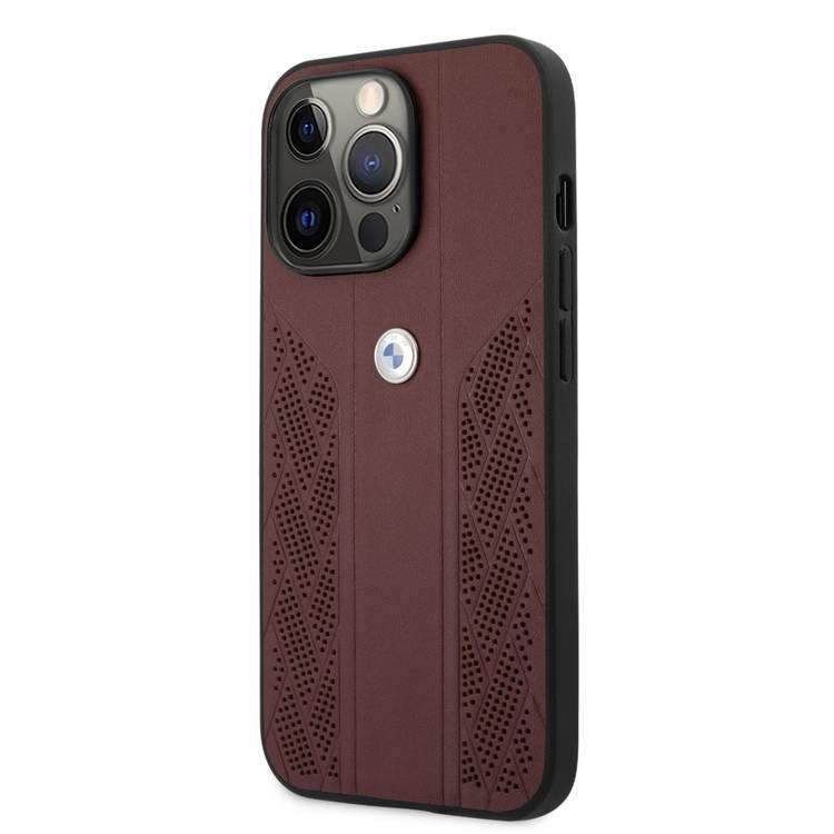 CG Mobile BMW BMHCP13XRSPPR black hard case Leather Curve Perforate with BMW metallic logo design Compatible with Apple iPhone 13 Pro Max, drop protection and scratch resistance - Red