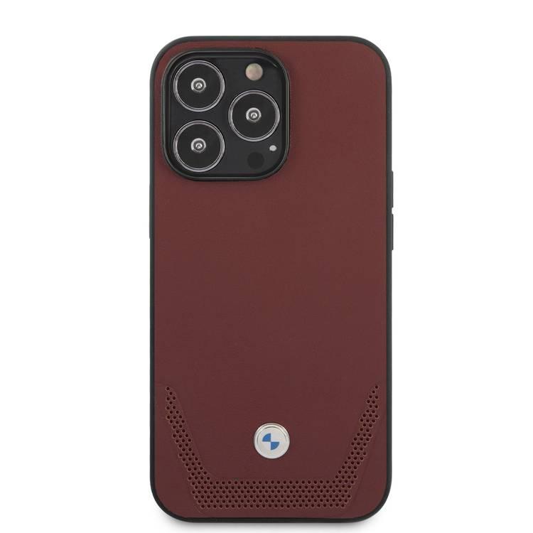 CG Mobile BMW BMHCP13XRSWPR black hard case Leather Perforate lower stripe with BMW metallic logo design Compatible with Apple iPhone 13 Pro Max - Red