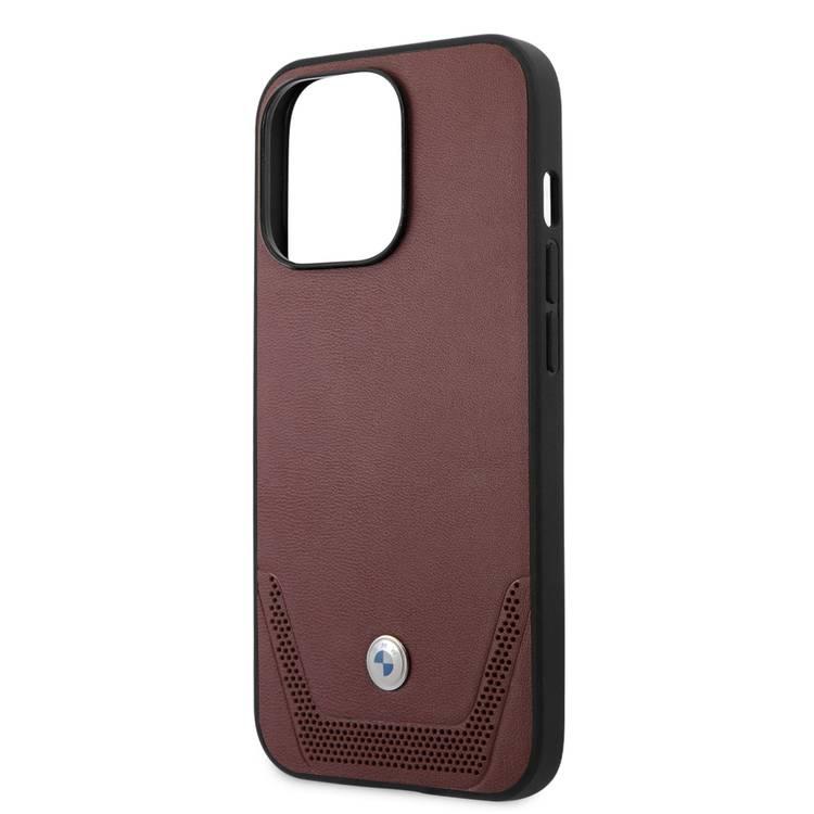 CG Mobile BMW BMHCP13XRSWPR black hard case Leather Perforate lower stripe with BMW metallic logo design Compatible with Apple iPhone 13 Pro Max - Red