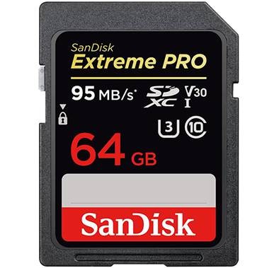 SanDisk Extreme PRO SDXC Memory Card up to 95 MB/s, Class 10, U3, V30-64GB - Black