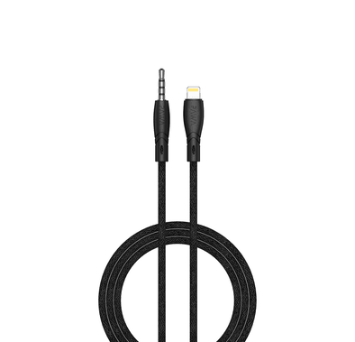 Pawa Nylon Braided Compatible with Lightning to 3.5mm Audio Cable 1.2m/4ft Compatible with iPhone 13 Pro/13 Pro Max/13/13 mini, New ipad 9/ iPhone 11 Pro etc. - Black
