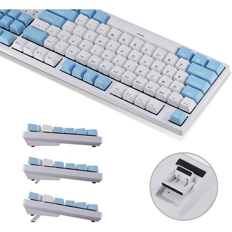 دورجود لوحة مفاتيح الألعاب الميكانيكية Taurus K320 TKL اللاسلكية, متوافق مع أنظمة تشغيل Mac و Windows ،  مفتاح أحمر ، و DoubleShot PBT NKRO - أبيض / أزرق فاتح