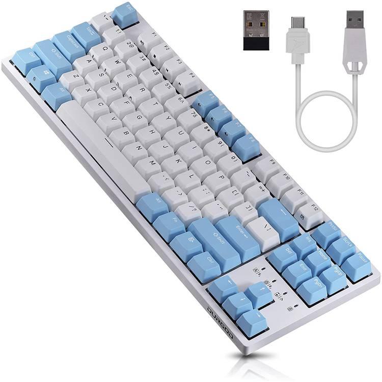Durgod Taurus K320 TKL Wireless Mechanical Gaming Keyboard, compatibility with Mac & Windows, Red Switch, DoubleShot PBT NKRO - White/Light Blue