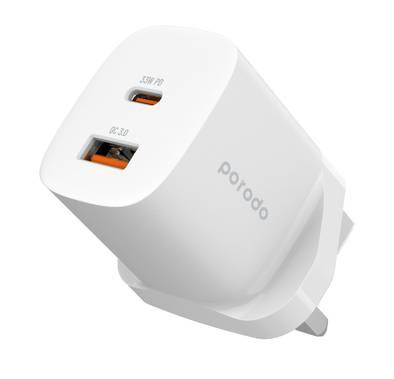 Porodo Quick Charger Power Adapter 33W PD GaN - White