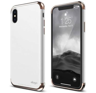 Elago Empire Back Case for iPhone X Full-Body Protective Case, Shockproof cover - Rose Gold/White
