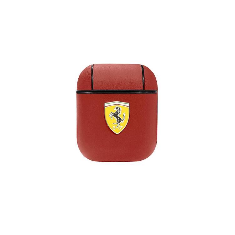 CG Mobile Ferrari FESA2LERE No Track Leather case With Metal Logo  for Airpods 1/2 Officially Licensed ,  High-Quality material , Dust Proof , Compatible with Airpods 1/2 - Red