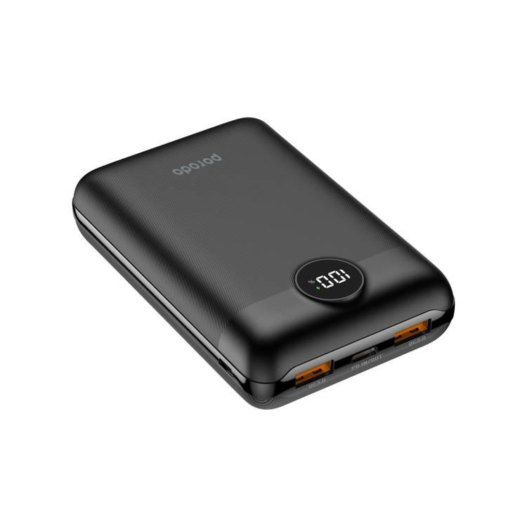 Porodo Super Compact 20W PD & QC3.0 Power Bank 20000mAh With 3-Output Fast Charging, LED Display - Black