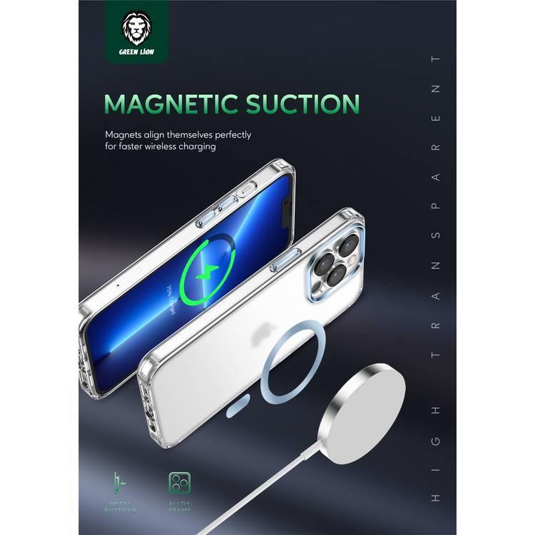 Green Lion Matt Magsafe 2 IMD Anti-Scratch Case for iPhone 13 Pro 6.1", Alloy frame, magnetic suction, transparent TPU - Gold