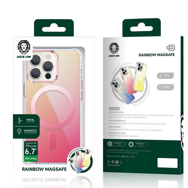 Green Lion Rainbow Magsafe for iPhone 13 Pro Max 6.7" , magnetic and metal suction , High transparent - Pink