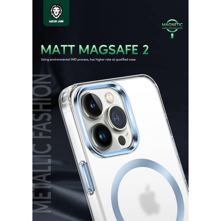 Green Lion Matt Magsafe 2 IMD Anti-Scratch Case for iPhone 13 Pro, Alloy frame, magnetic suction, transparent TPU - Blue