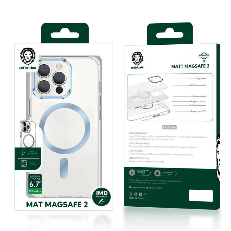 Green Lion Matt Magsafe 2 IMD Anti-Scratch Case for iPhone 13 Pro, Alloy frame, magnetic suction, transparent TPU - Green