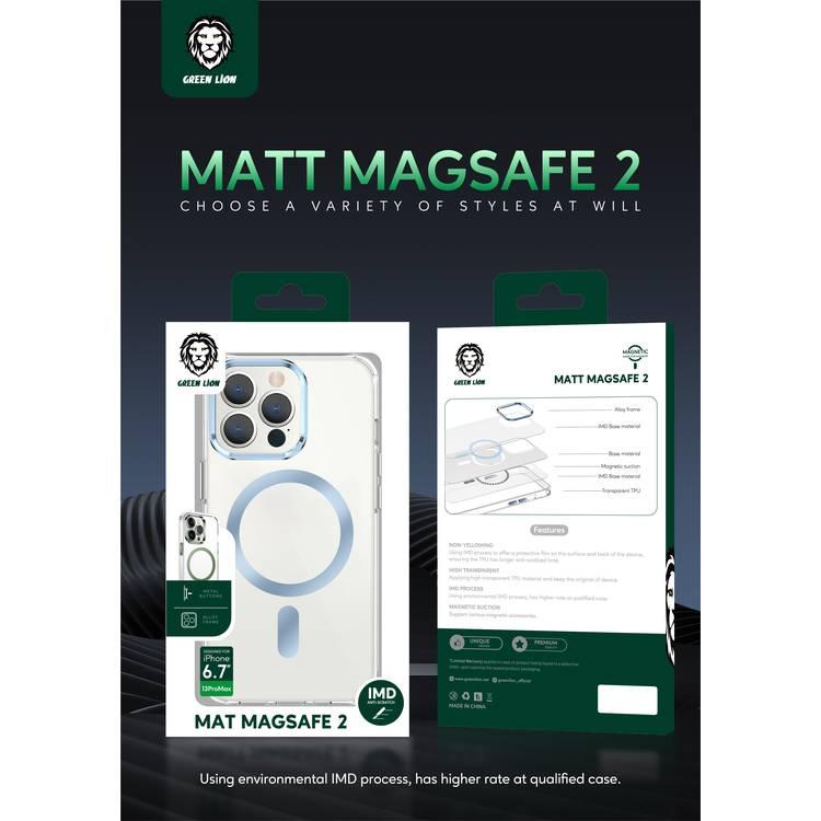 Green Lion Matt Magsafe 2 IMD Anti-Scratch Case for iPhone 13 Pro, Alloy frame, magnetic suction, transparent TPU - Green