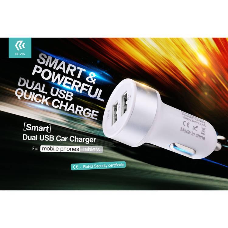 Devia Car Charger Fast Charging 2-Port USB-A Smart Series - White