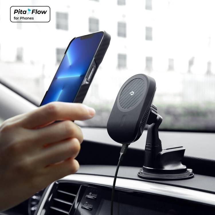 PITAKA Magnetic Car Phone Mount Wireless Charging MagSafe Compatible Dashboard Car Holder with Cooling Fan [MagEZ Car Mount Pro]-Suction Cup