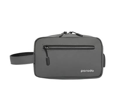 Multi-Compartment Storage Bag 8.2" Porodo Lifestyle IPX3 Water Resistant with 2A USB Charging Output - Gray