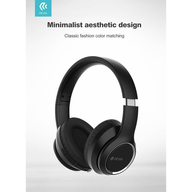 Devia Kintone Series Wireless Headset, Hands-Free Calling, HIFI Sound Quality, Subwoofer Switch Button, Portable Folding Bluetooth Headphone - Black