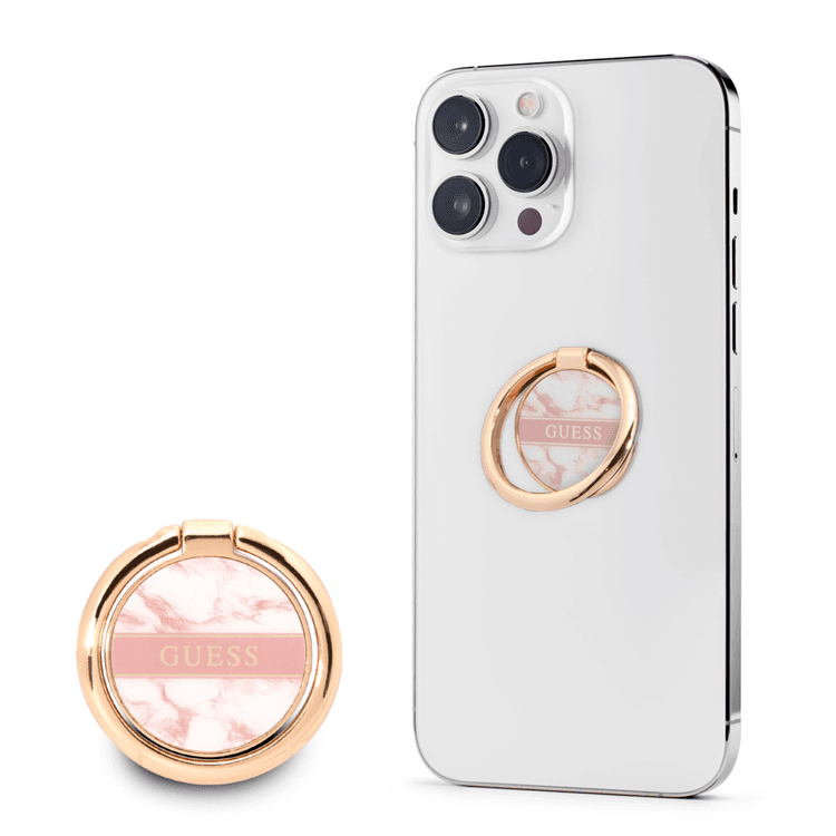 Guess Metal Ring Stand 4G, Compatible with All Smartphone - Marble Pink