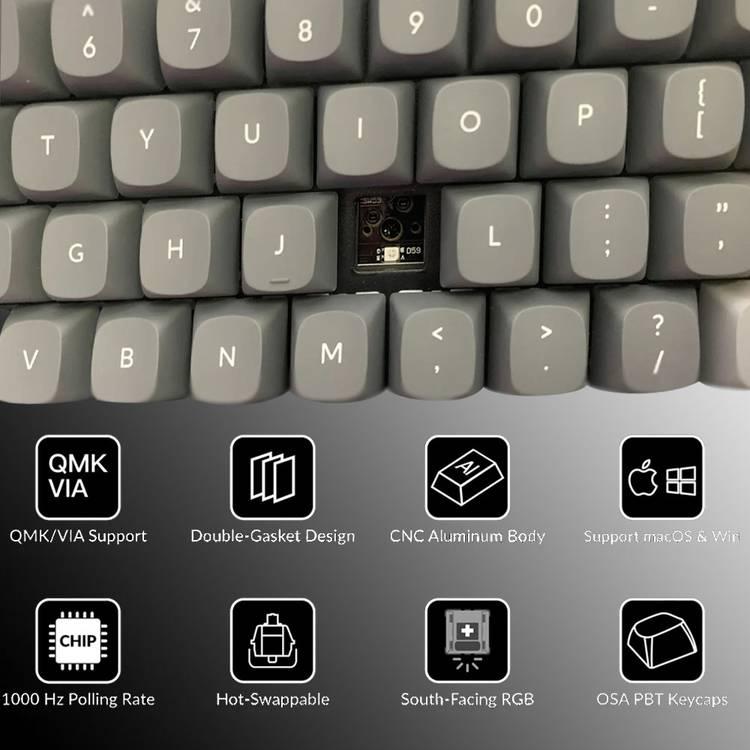 كي كرون لوحة مفاتيح Q3 QMK مخصصة قابلة للتبديل السريع مع لوحة مفاتيح Gateron G-Pro مع RGB ومقبض ومفتاح أزرق - رمادي فلكي
